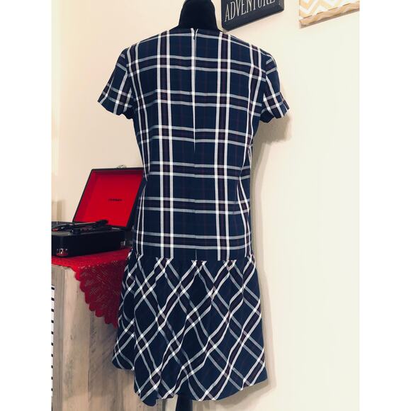 Halogen Blue Plaid Drop Waist Dress sz S - Picture 3 of 4